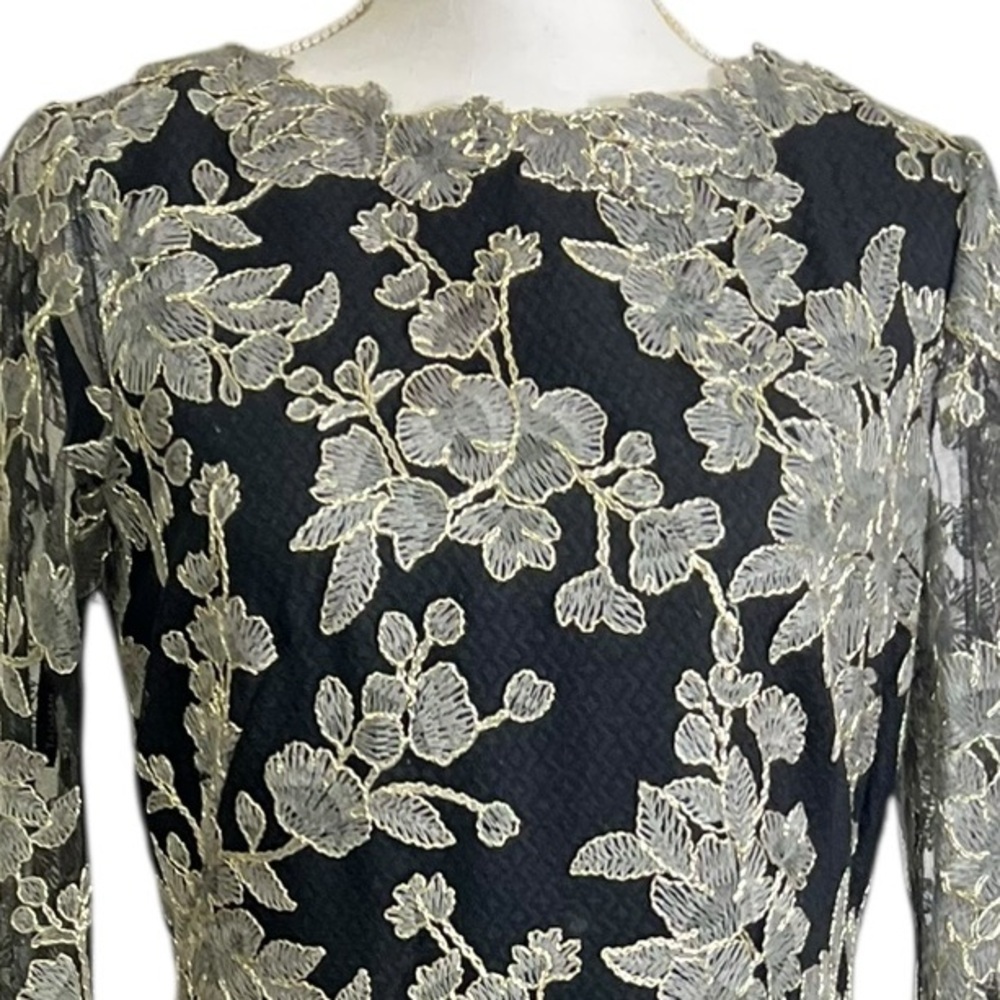 Tadashi Shoji Size 8 Black Lace Embroidered Dress Long Textured - Picture 2 of 16
